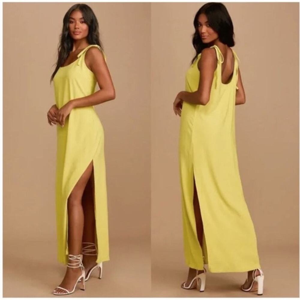 Lulus Chartreuse Green Tie Strap Side Split Maxi … - image 5